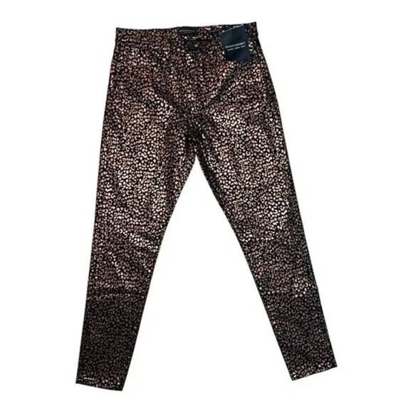 Banana Republic Mid Rise Ankle Rose Gold Metallic Leopard Print Jeans 31 NWOT - Picture 5 of 11